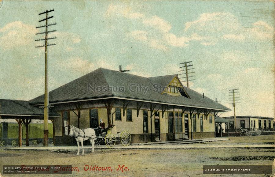 Postcard: Railroad Station, Oldtown, Maine